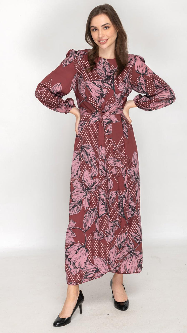 Satin Wrap Dress Purple Floral