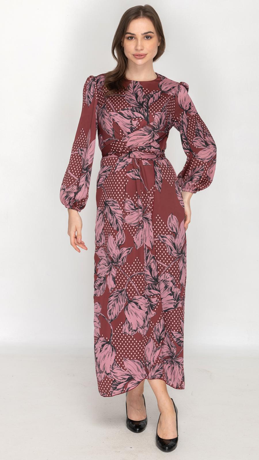 Satin Wrap Dress Purple Floral