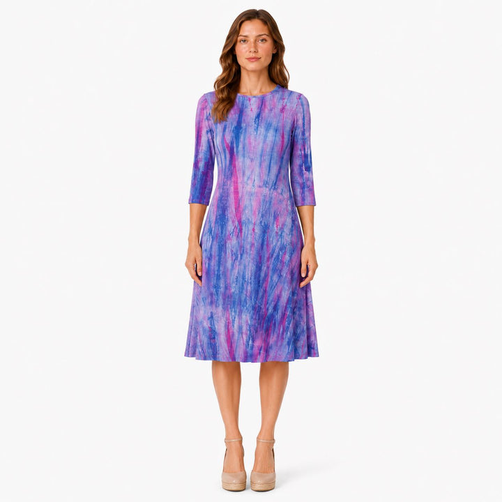 A-Line Jersey Dress Blue Hot Pink Tie Dye