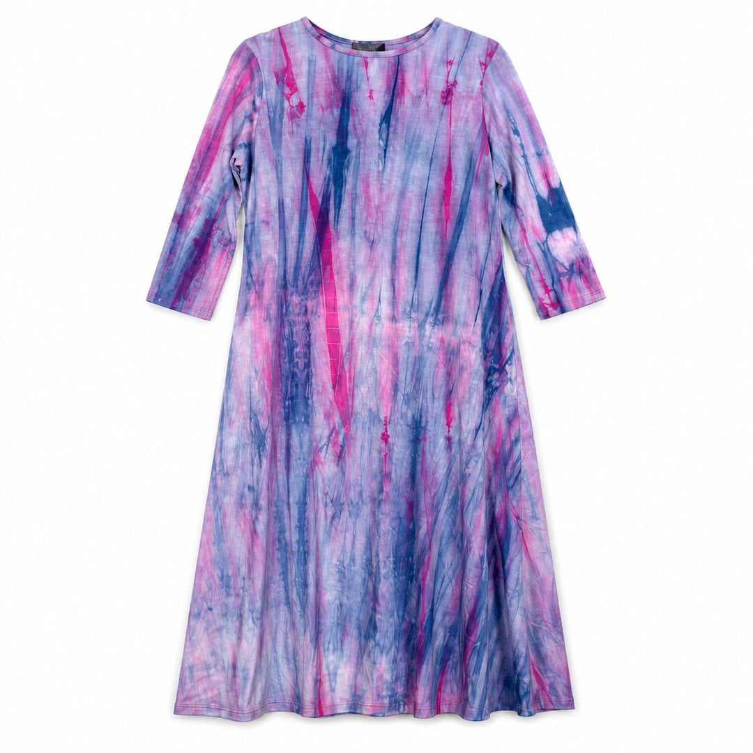 A-Line Jersey Dress Blue Hot Pink Tie Dye