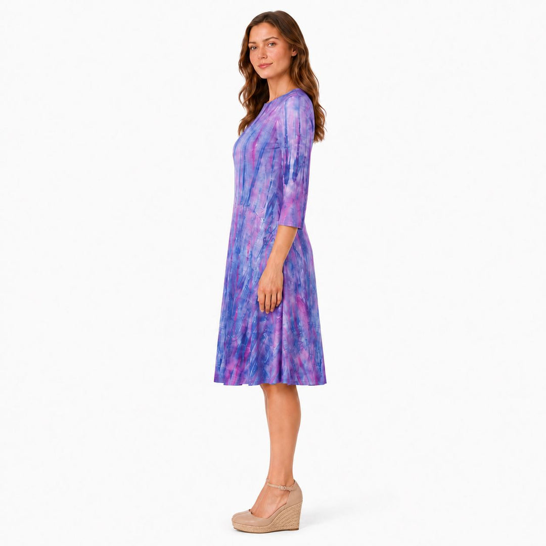 A-Line Jersey Dress Blue Hot Pink Tie Dye