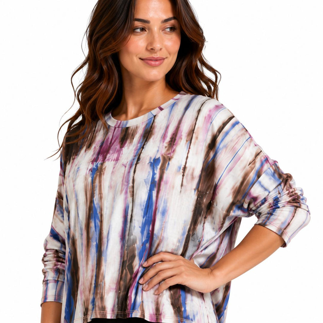 Dolman Jersey Monkey Top Brown Pink Tie Dye