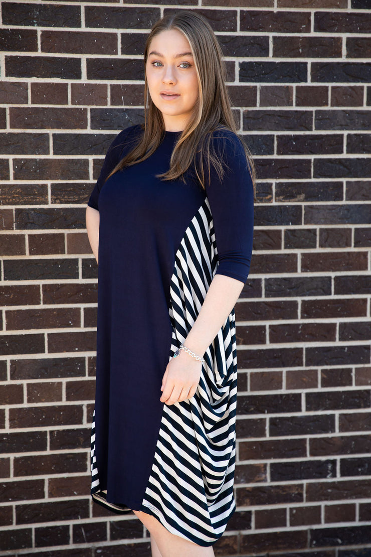 Boho Dress - Navy Stripes