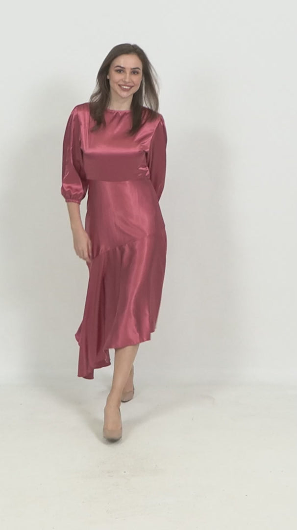 Satin Asymmetrical Dress - Marsala