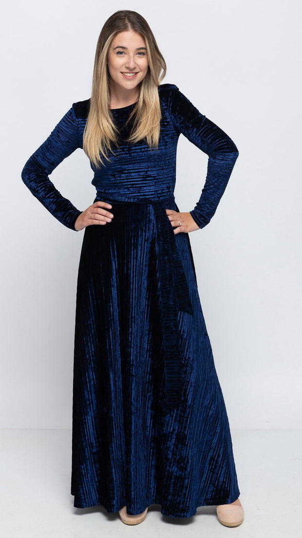 Maxi Belted Dress - Navy Velvet