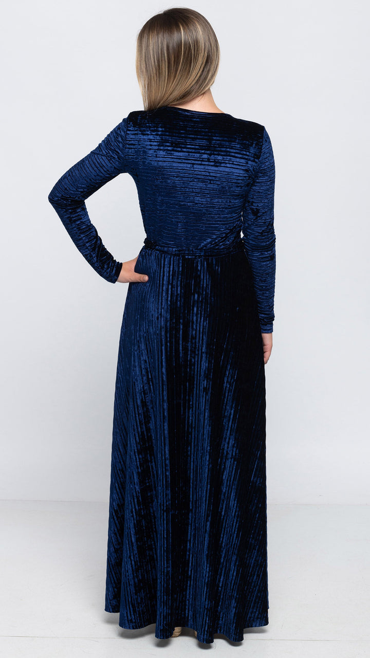 Maxi Belted Dress - Navy Velvet