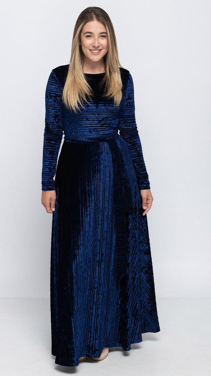 Maxi Belted Dress - Navy Velvet