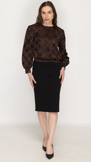 Puffy Sleeve Top -  Black/Copper Metallic