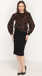 Puffy Sleeve Top -  Black/Copper Metallic