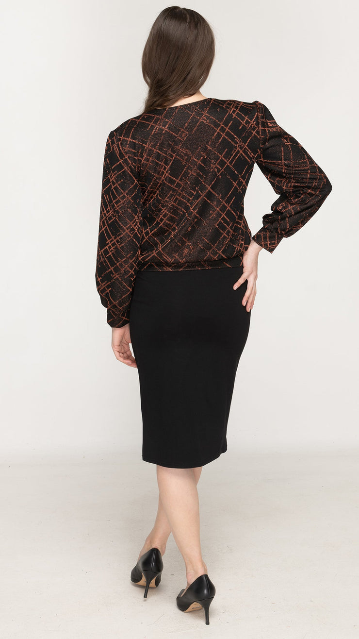 Puffy Sleeve Top -  Black/Copper Metallic