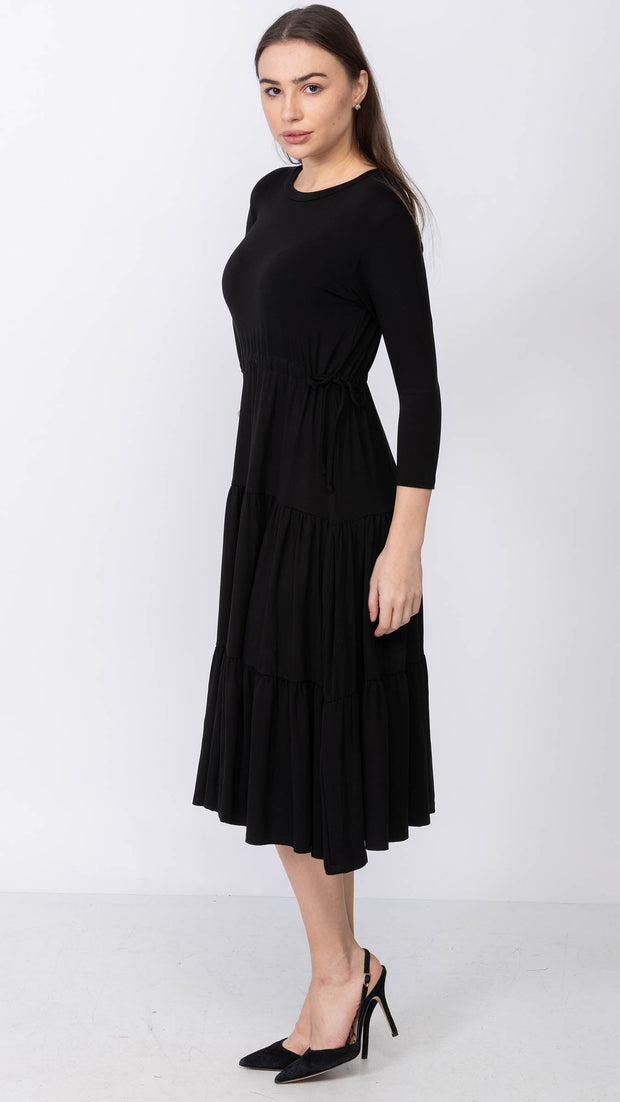 Tiered Drawstring Dress - Black