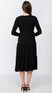 Tiered Drawstring Dress - Black