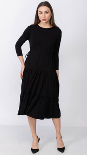 Tiered Drawstring Dress - Black