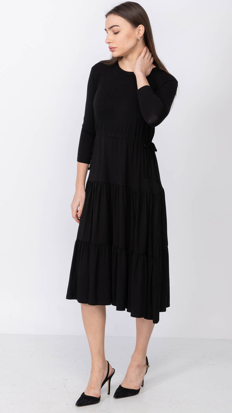 Tiered Drawstring Dress - Black