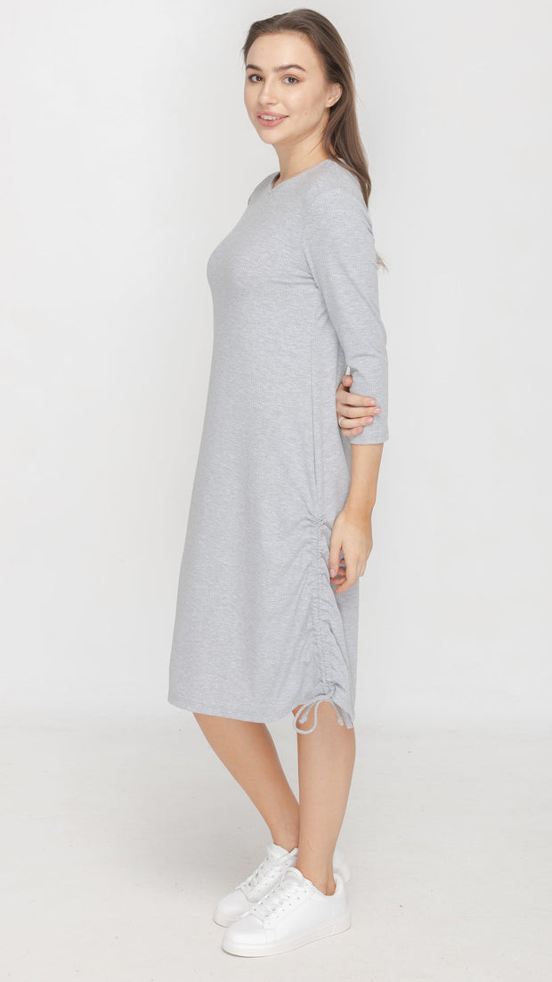 Rib Ruched Dress - Grey Rib