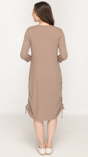 Rib Ruched Dress - Mocha Rib