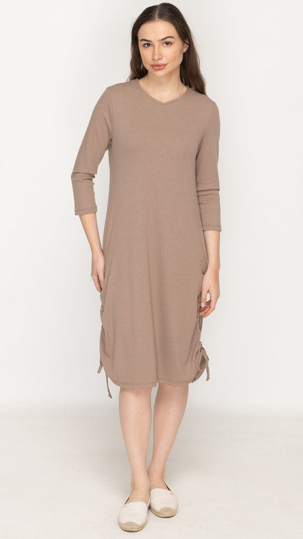 Rib Ruched Dress - Mocha Rib