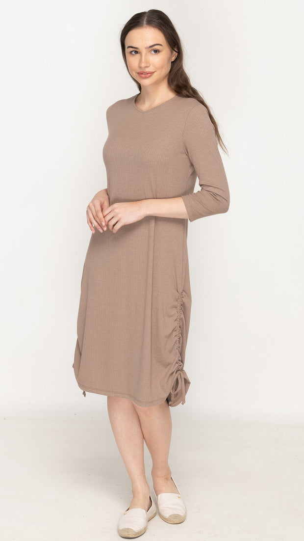 *XSMALL* Rib Ruched Dress - Mocha