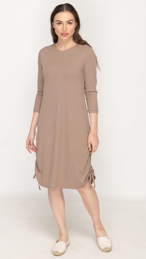 Rib Ruched Dress - Mocha Rib