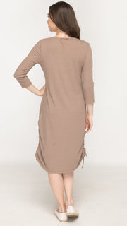 *XSMALL* Rib Ruched Dress - Mocha