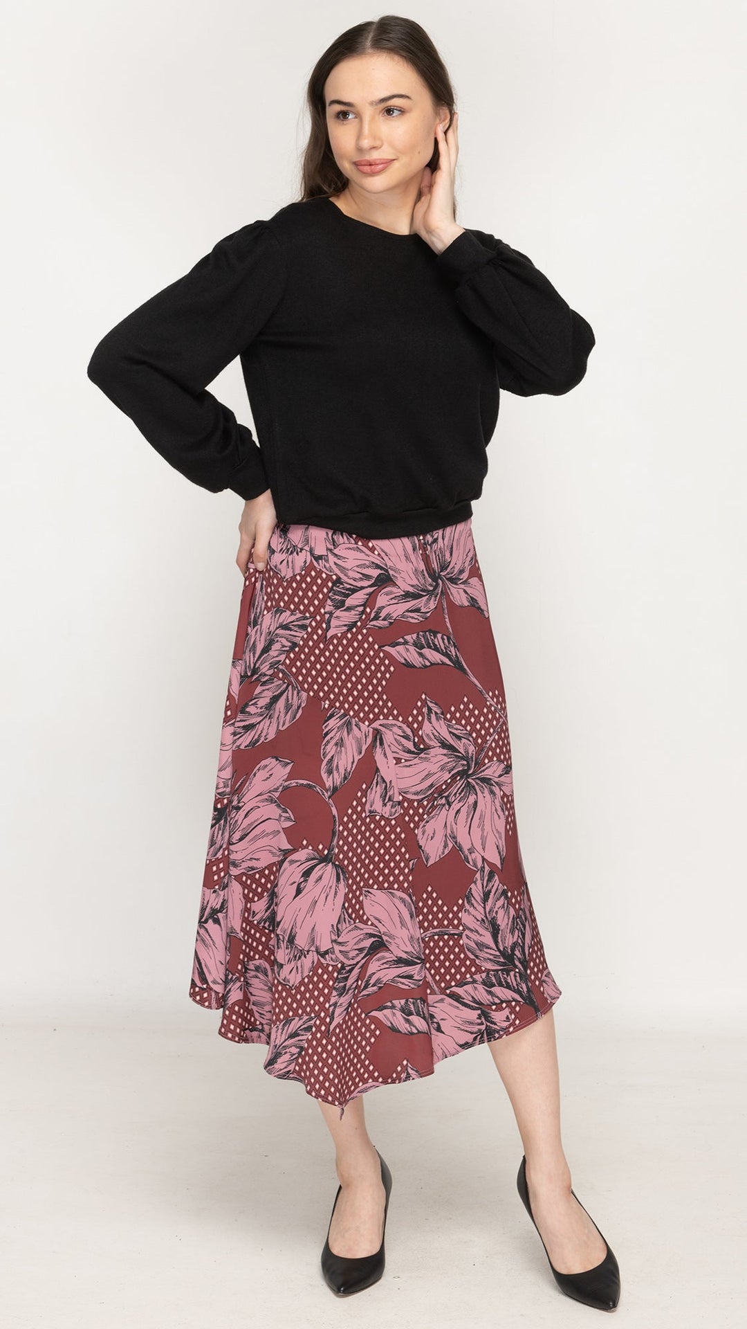 Satin Asymmetrical Skirt - Purple Floral