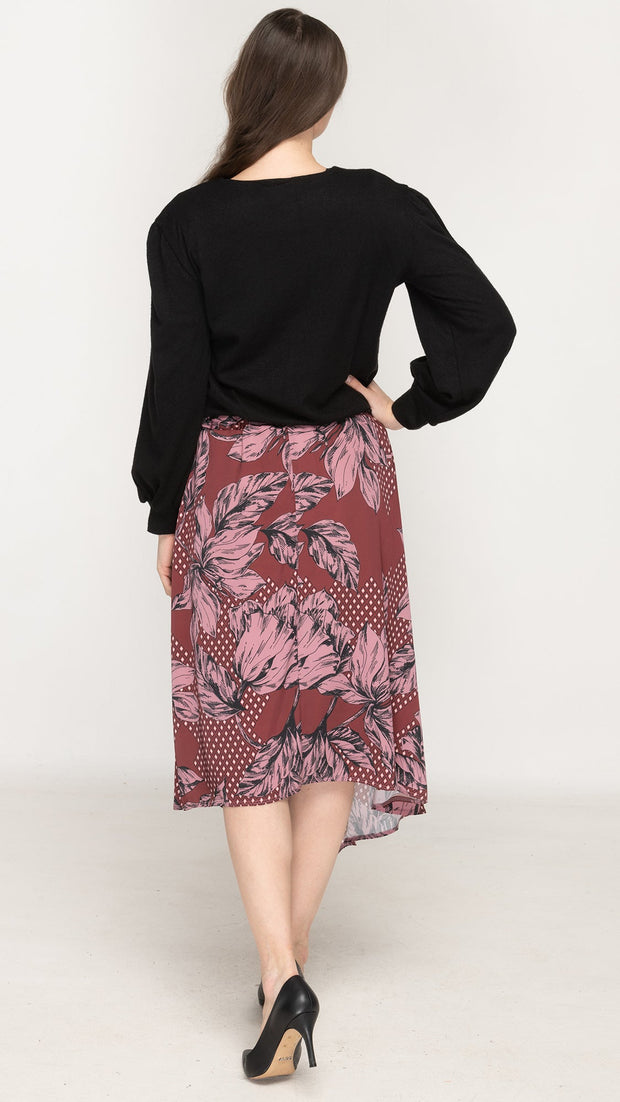 Satin Asymmetrical Skirt - Purple Floral