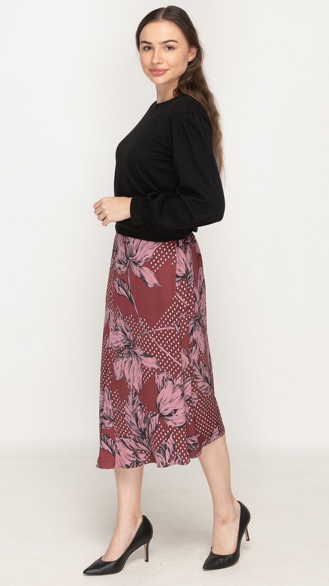 Satin Asymmetrical Skirt - Purple Floral