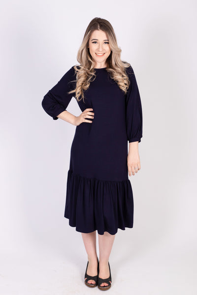 Tier Hem Dress Jersey - Navy