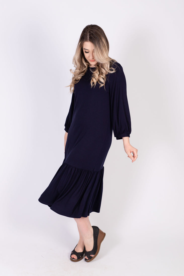 Tier Hem Dress Jersey - Navy