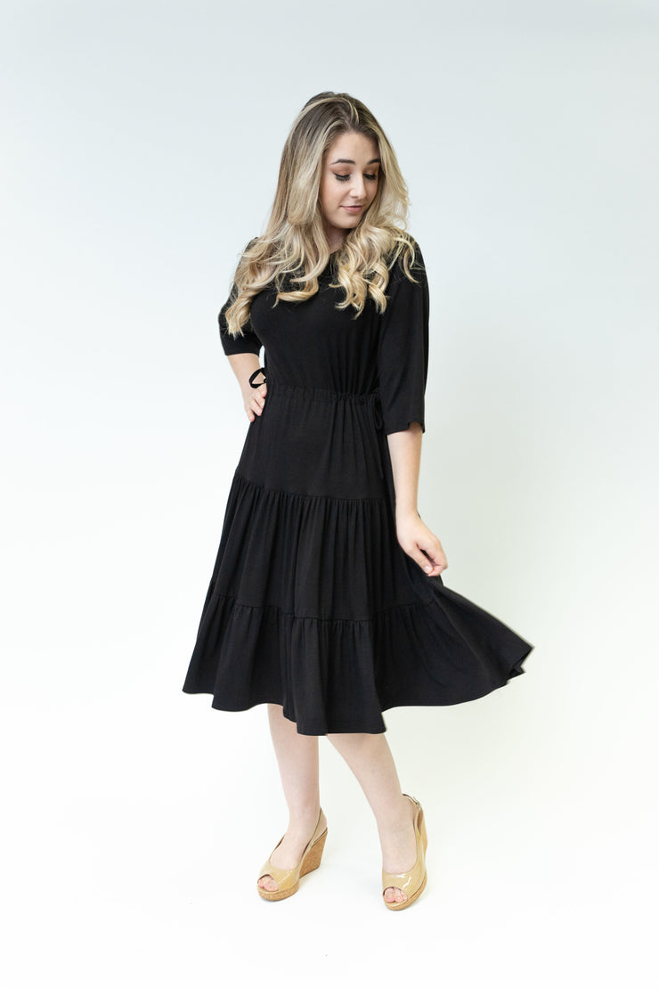 Tiered Drawstring Dress - Black