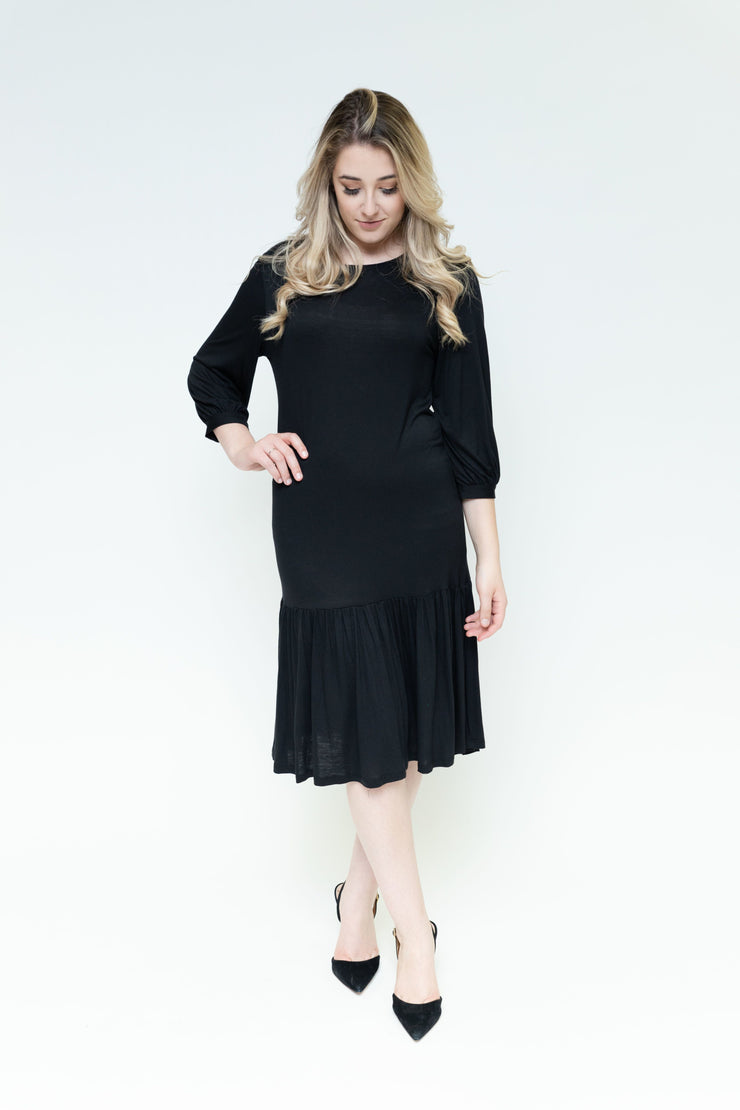 Tier Hem Dress Jersey - Black